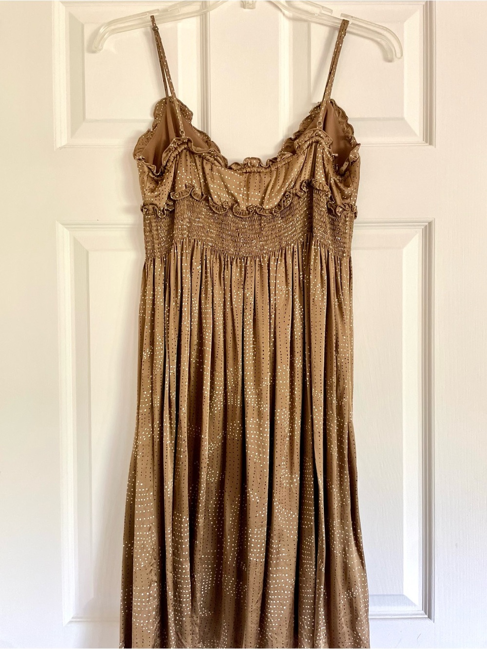 BCBGMaxAzria Dot Print Smocked Midi Dress - Picture 4 of 7